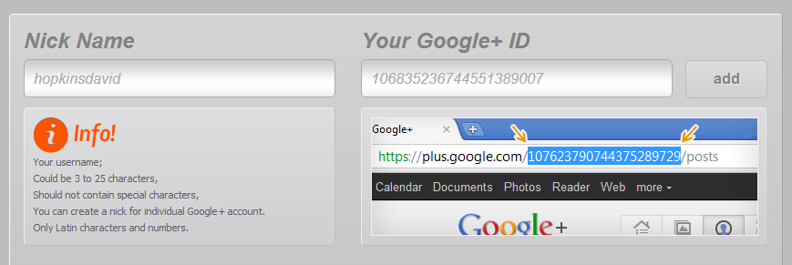 Username posting. Google ID.